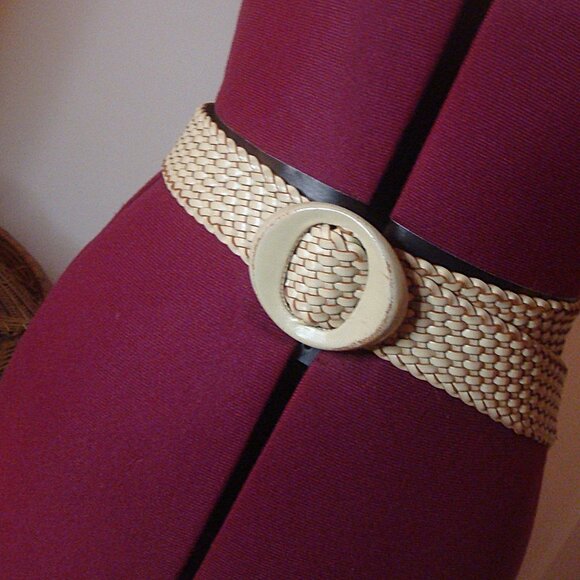 Vintage Italian Woven Leather Chunky Eye Buckle Belt main image 11